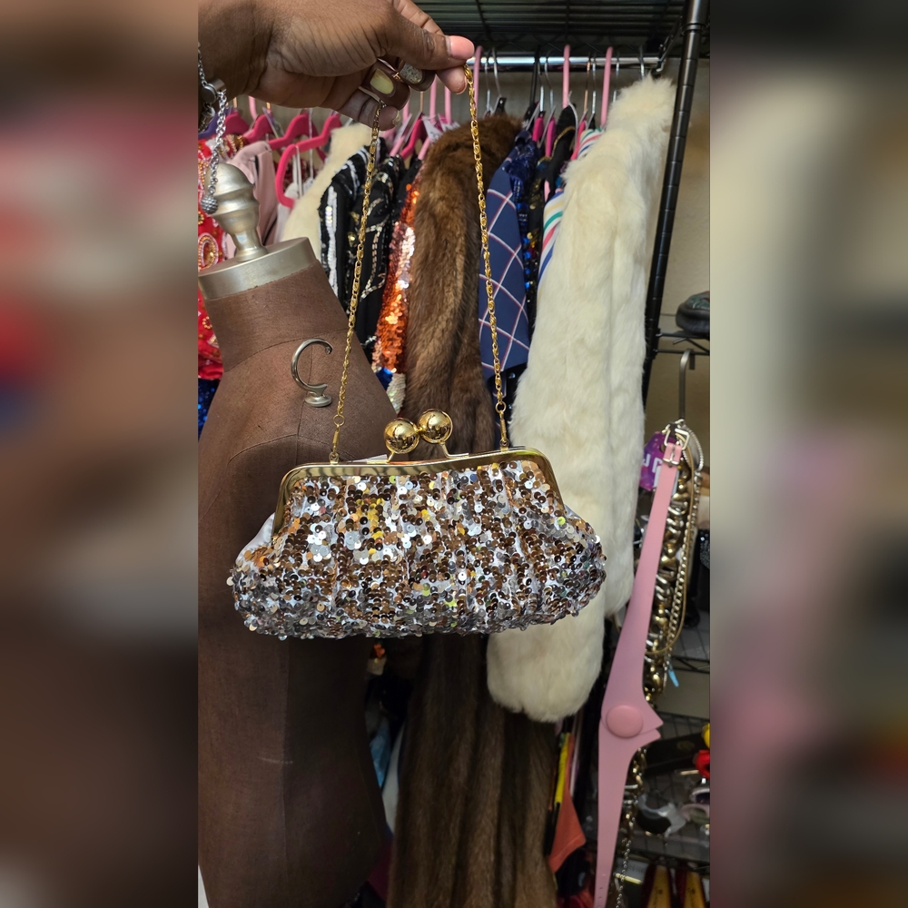 Sequin Clutch Bag - Gold and Silver